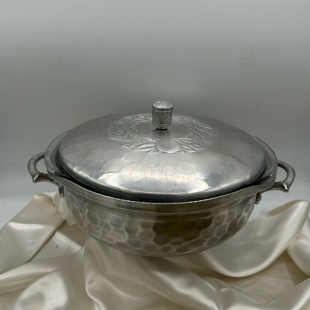 Hammered Aluminum Casserole Server and a Pyrex casserole/lid insert.